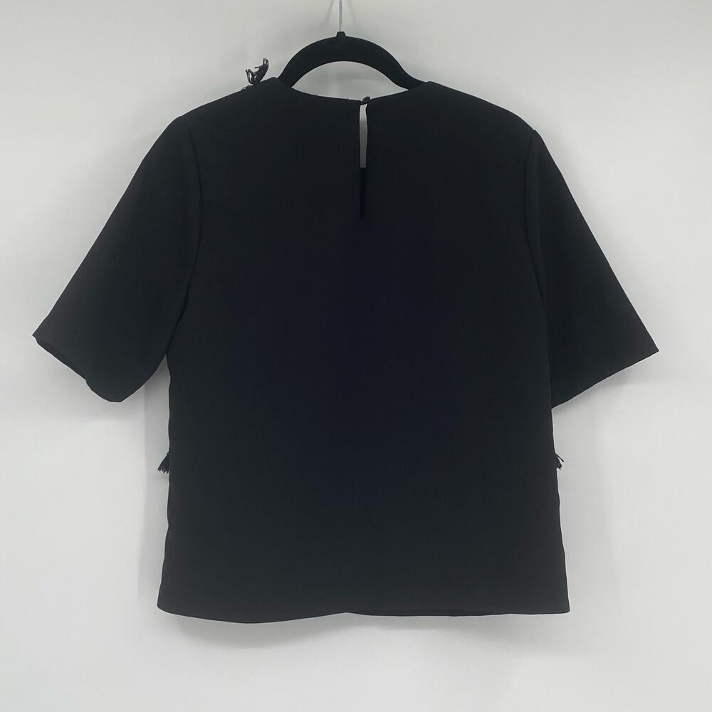 Vanessa Virginia Anthropologie Women's Black Fringe Blouse Size XS X-Small - Picture 3 of 8